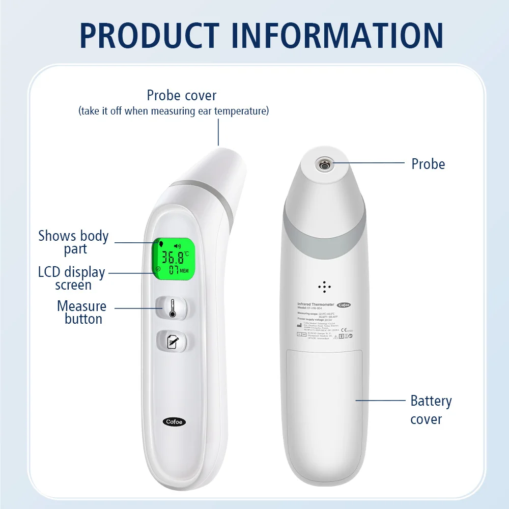 Cofoe Medical Digital Infrared 2in1 Handheld Body Forehead Ear Non-contact Thermometer