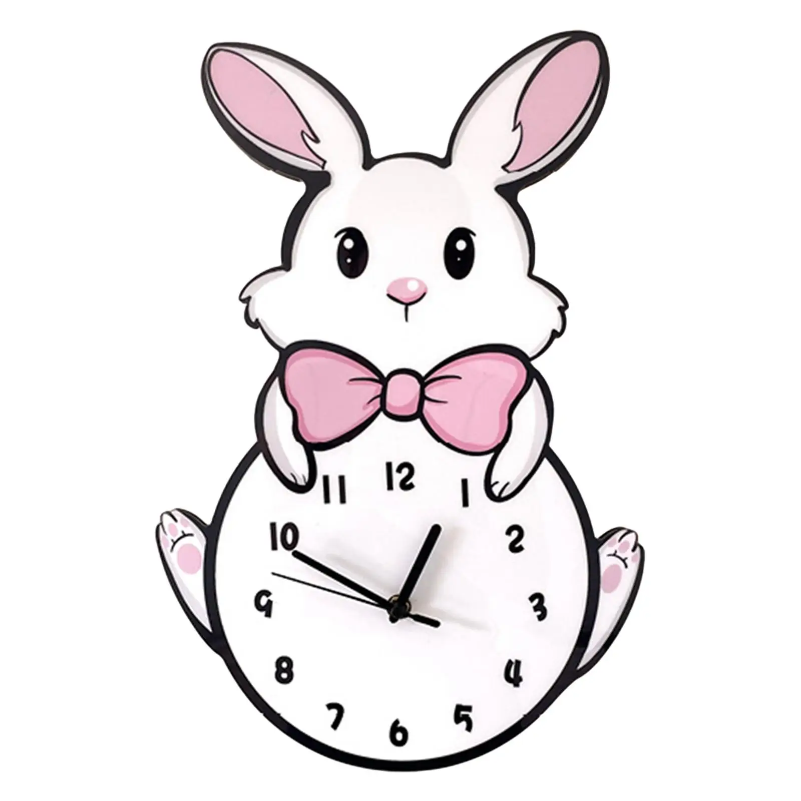 Cartoon Wall Clock Rabbit Wall Hanging Clock Decor Silent Decorative Clock for Bedroom Home Indoor Kids Room Living Room