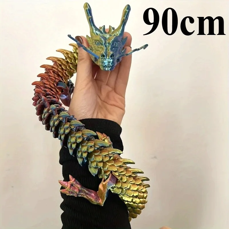 90cm Huge 3D Printed Joint Mobility Loong Figurines Ornaments Creative Dragon Plants Rockery Fish Tank Landscaping Decoration