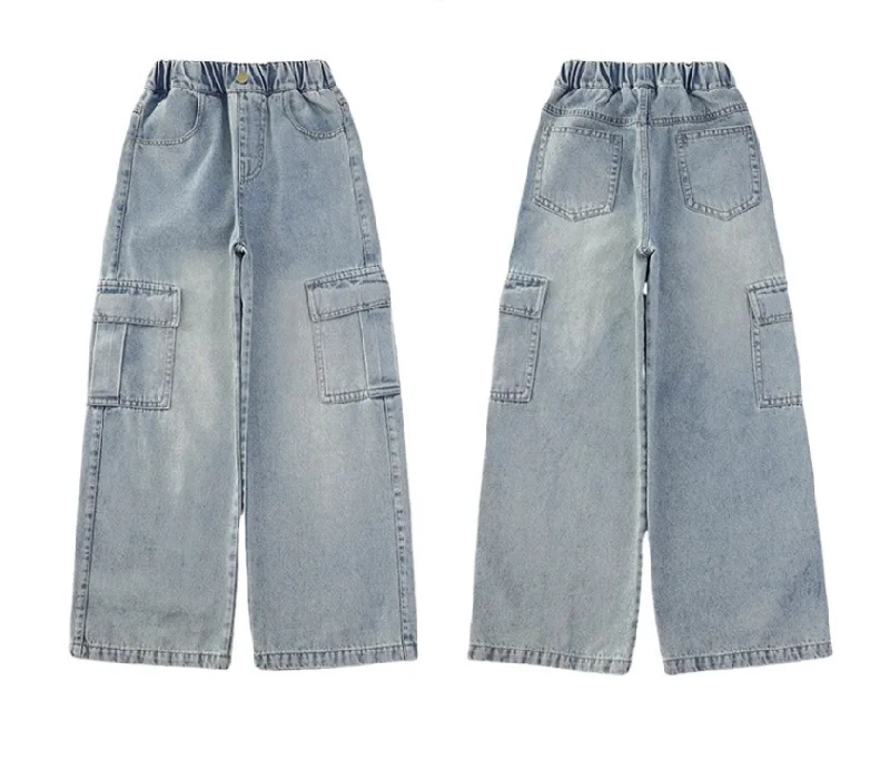 Mädchen Cargo-Jeans Kinder Lässige Weite Hosen Teenager Mode Streetwear Baggy Hosen Kinderkleidung 5-12 Jahre – Detail 13