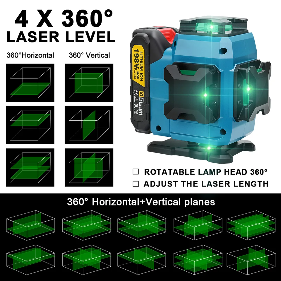 Gisam 16 Lines 4D Laser Laser Level Self-leveling Powerful