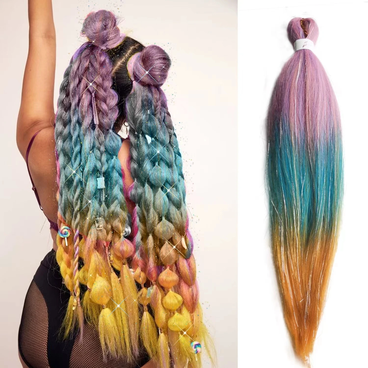 Ombre Festival Rave Hair Extensions in Purple, Pink, and White Tones