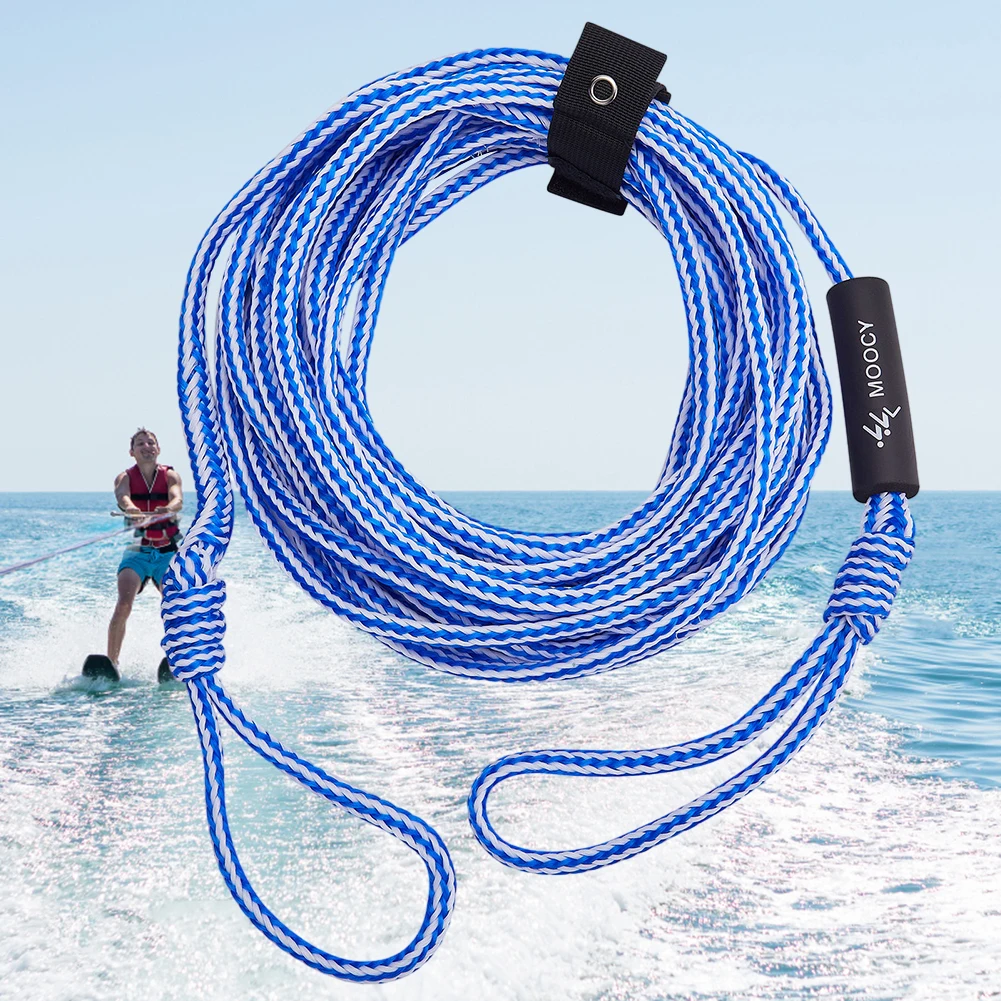 Adjustable Boat Tow Rope 60 Feet Portable UV Resistant Water Ski Rope with Keeper for Water Sports Activities