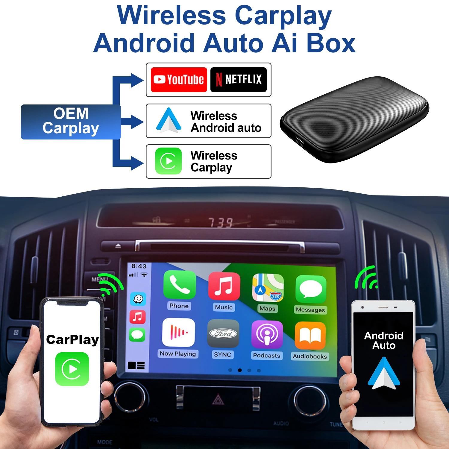 

Carplay Ai Box беспроводной Carplay Android Box Автомобильный мультимедийный плеер 2 + 8G Plug Play для Apple Carplay аудио Volvo Ford Benz VW