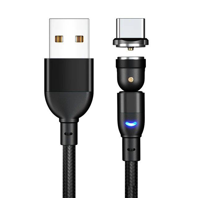 ZUIDID 540 Rotate Magnetic Cable Fast Charging Magnet Charger Micro USB Type C Cable Mobile Phone Wire Cord For iPhone Xiaomi Black Type C