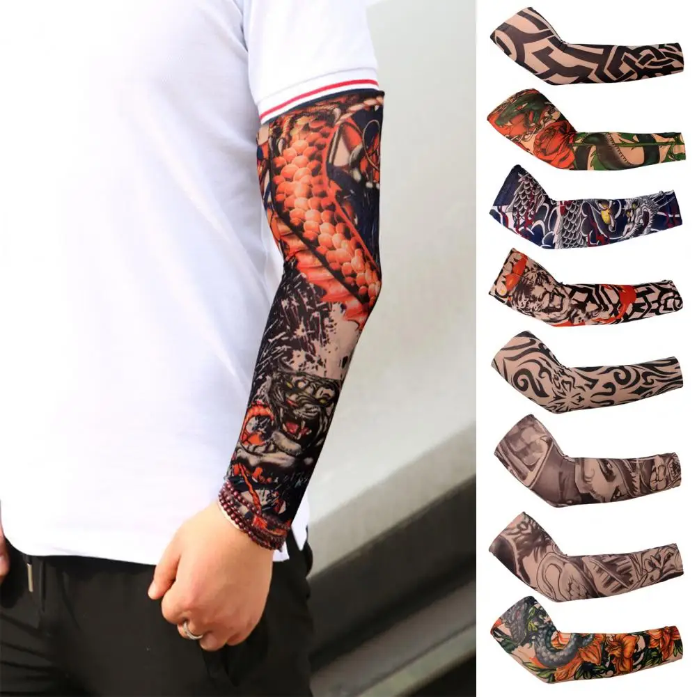 1 Pc Cycling Arm Sleeve Comfortable Anti-UV Tattoo Pattern Breathable Sun Protection Thin Riding Sleeve Cycling Supplies