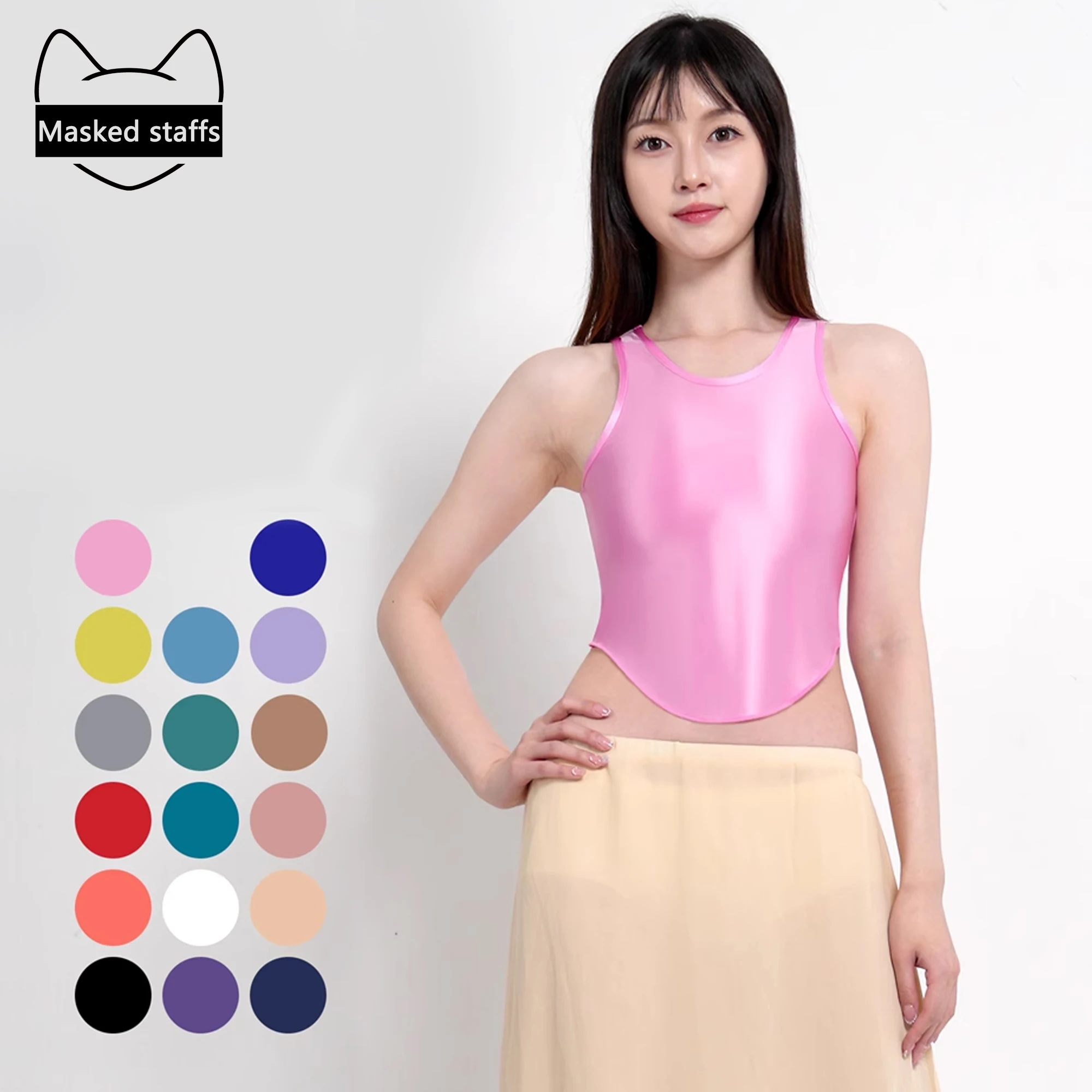 

Пикантный Шелковый глянцевый топ в масках, блестящая нижняя рубашка, универсальный жилет на бретелях без рукавов, спортивный жилет для бега, короткий жилет