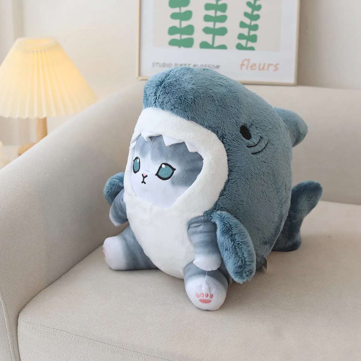 Kawaii Shark Cat Plush Soft Plush Stuffed Animal Shark Cat & Fool Plushies Doll Cute Peluche Kids Birthday Gift Home Decro