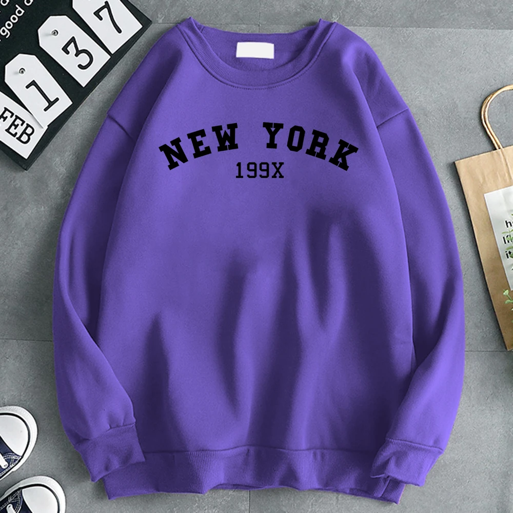 NY Sweatshirt - Round Neck Letter Graphic, Cute Oversized