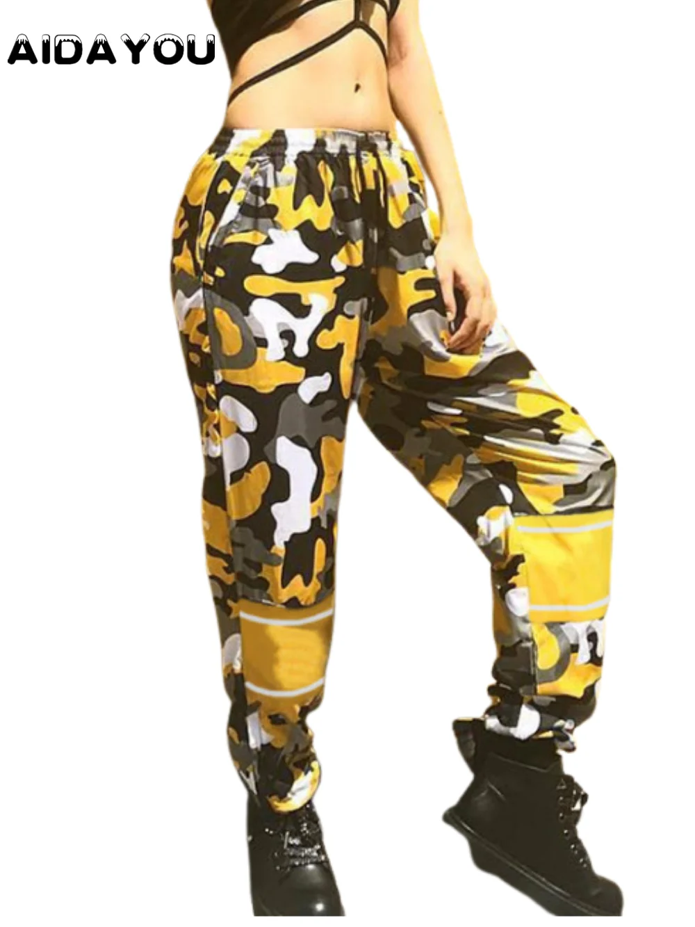 Street Jogger Pants Outdoor Women's Cargo Pants Yellow Wide Leg
