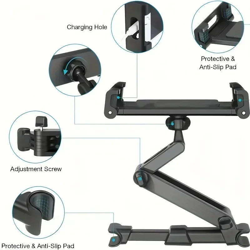 ABS Car Rear Phone Tablet Holder Rotating Headrest Bracket