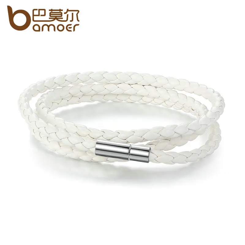 BAMOER 6 Color Long Chain Adjustable Magnet Buckle Unisex PU leather Bracelets For Women and Men Fashion Jewelry leather bracelets