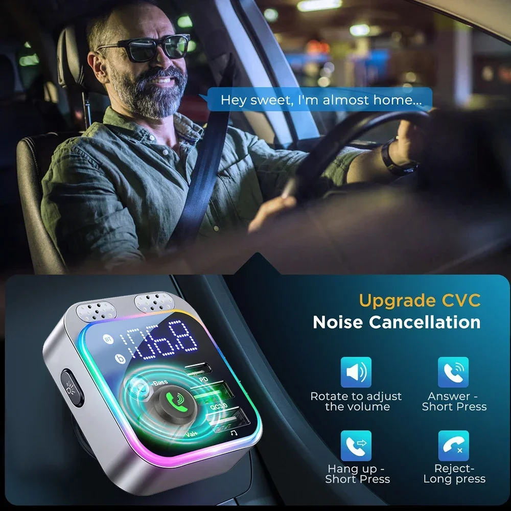 Car Bluetooth FM Transmitter Car Charger Digital Display Adapter for FM Fast Charger Electronic Accessories