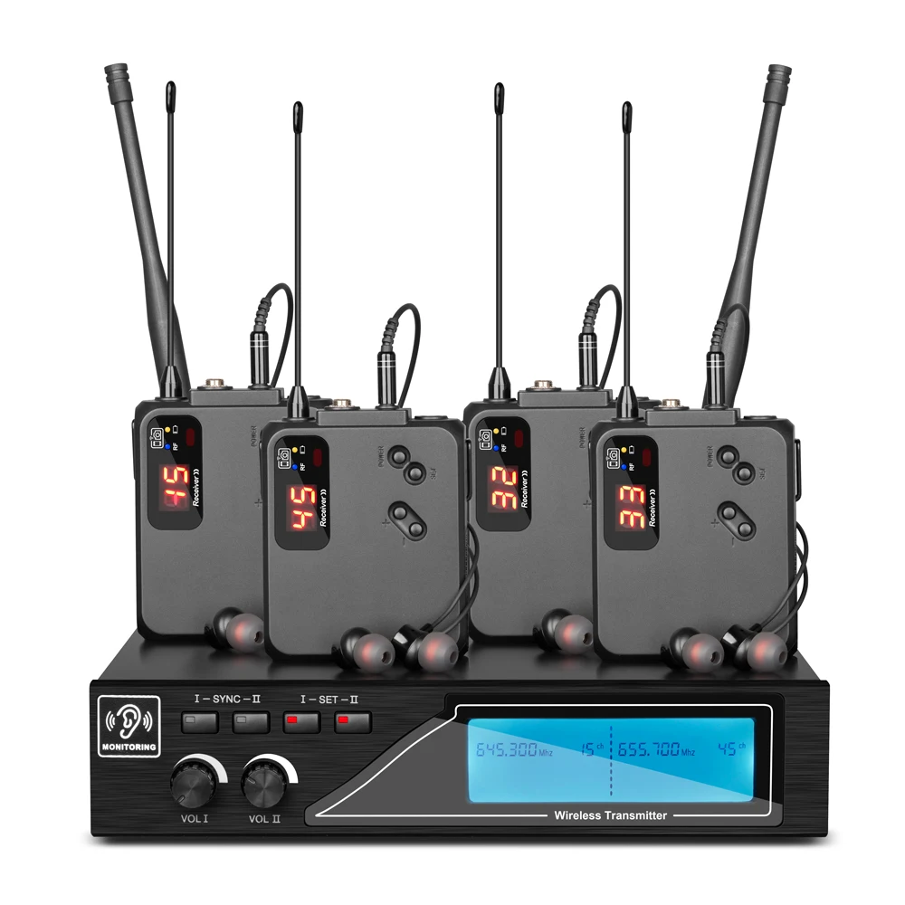 Wireless Monitoring Professional Monitor System UHF In Ear Two Bodypacks Multiple Frequency Groups for Stage Live Performance
