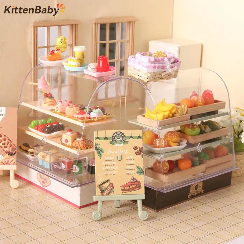 

1:12 Scale Dollhouse Miniature Food Bakery Shop Cake Display Counter Bakery Cabinet Model Showcase Mini Snack Cabinet