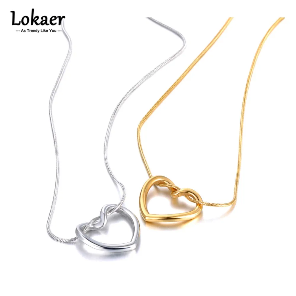 Lokaer Fashion Twist Heart Pendant Necklace For Women Girls 18K Gold