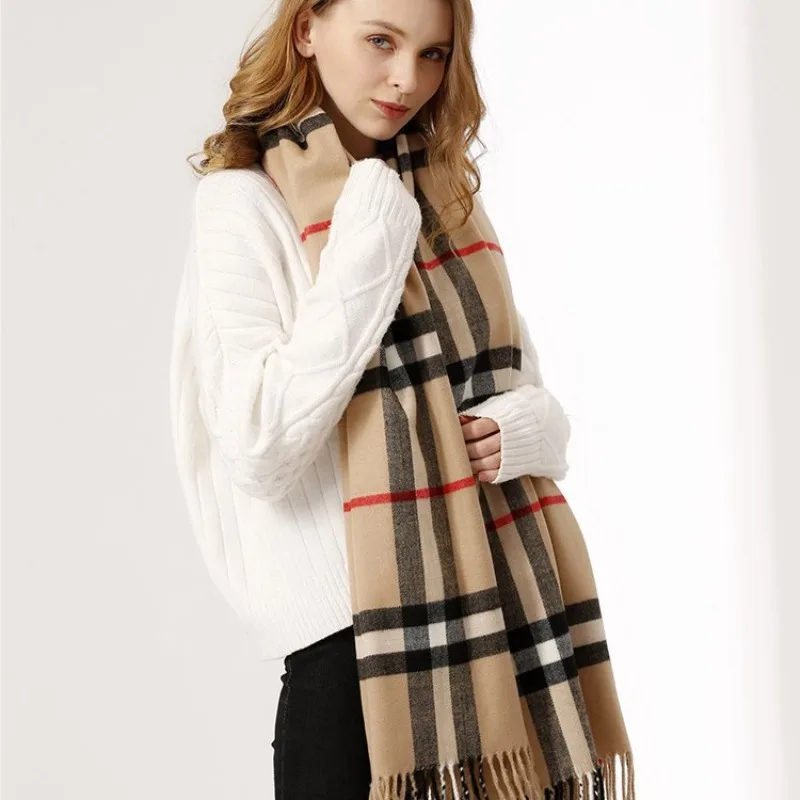 Luxury  Cashmere  Pashmina Wrap  -  Premium  Winter  Scarf f or  Women  &  Men ,  Classic  Plaid  Design  with  Fringe