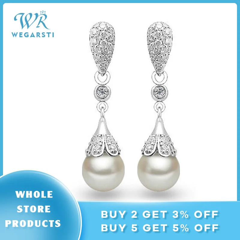 WEGARASTI Silver 925 Jewelry Pearl Earrings Jewelry Natural Freshwater Pearl Drop Earrings women Silver Wedding Dangle Earring