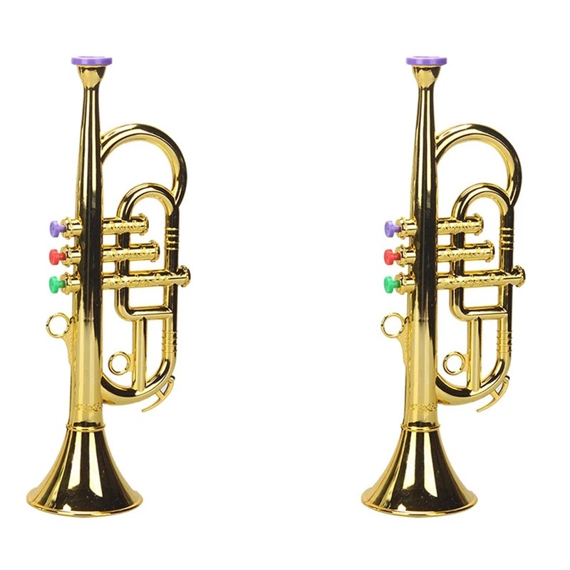 

Promotion! 2X Trumpet 3 Tones 3 Colored Keys Simulation Play Mini Musical Wind Instruments For Children Birthday Party Toy Gold