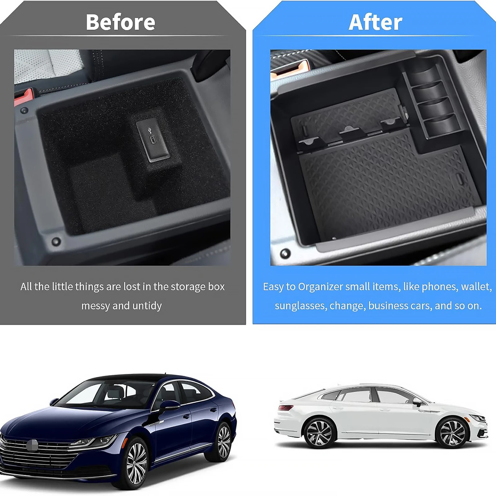 For Volkswagen Arteon Passat B8 2016-2020 2021 2022 2023 Center Console Organizer Tray Armrest Storage Box Interior Accessories 2