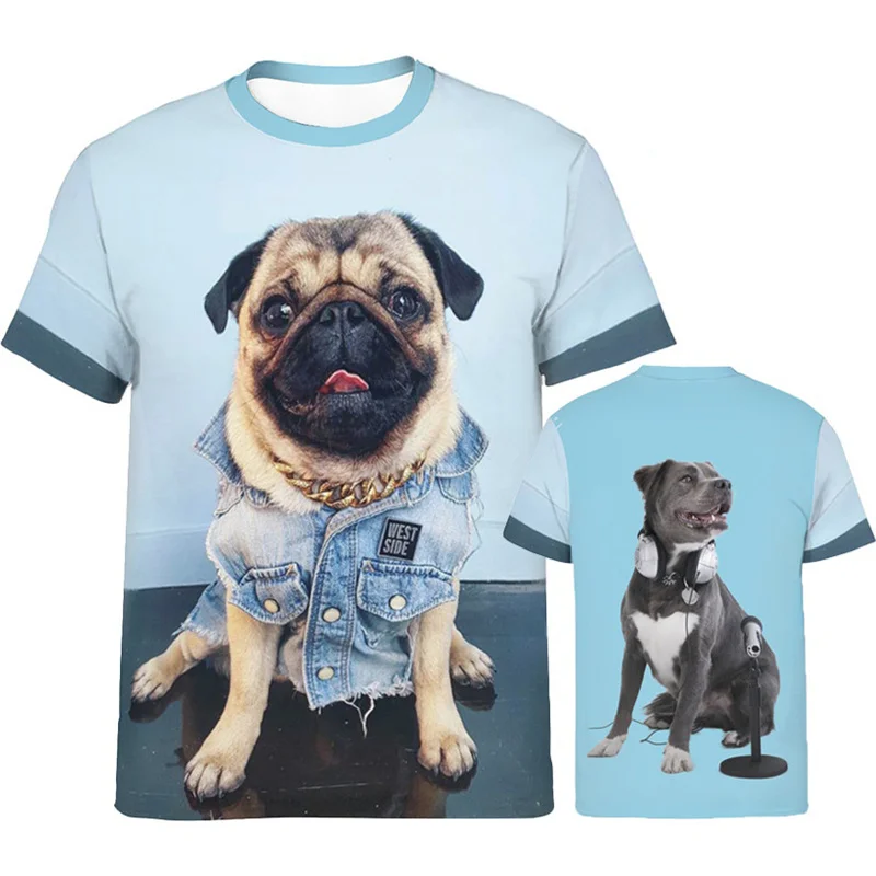 

Funny Dog 3D Printing Men's T-shirt Personality Casual Round Neck Short-sleeved Tees Animal Pug Sports Top T Shirt Streetwear