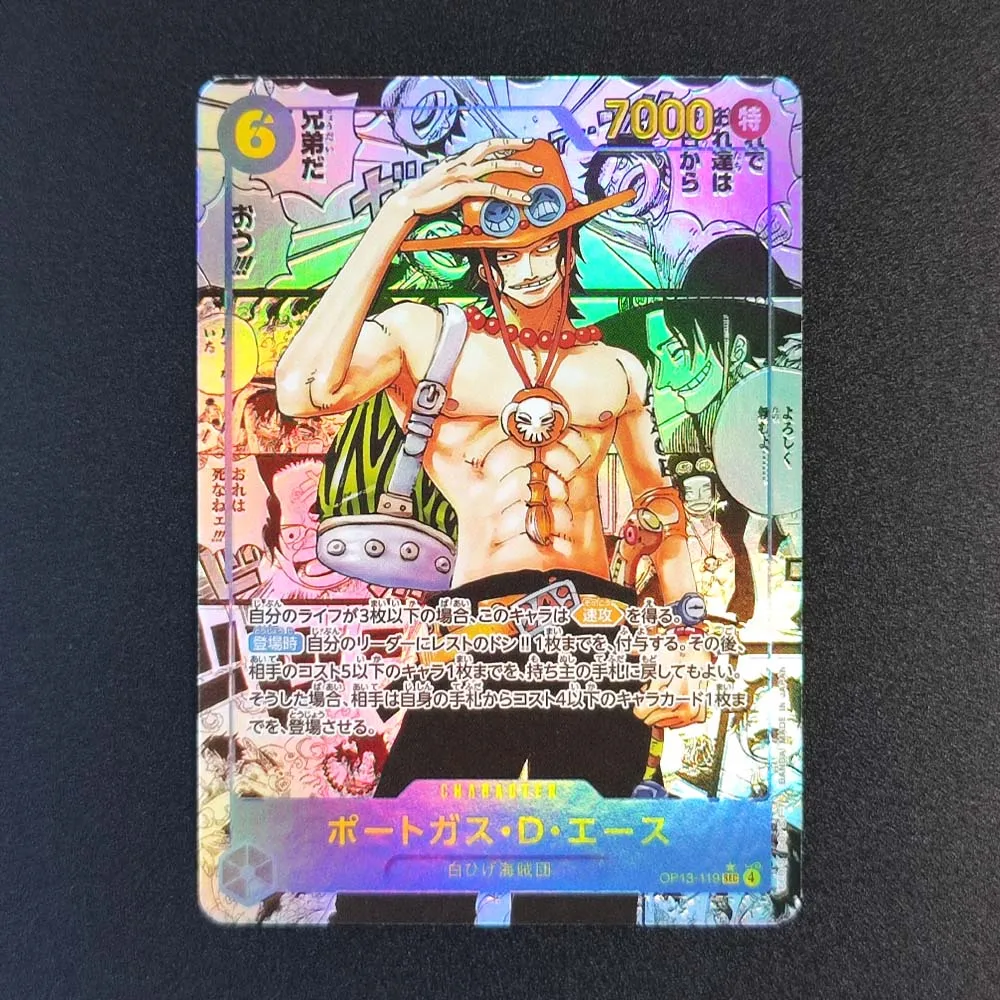 Diy bandai opcg cartão de uma peça op13 vermelho mangá ace sabo