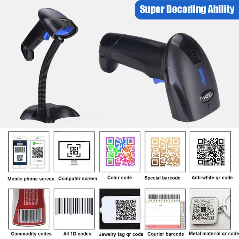 RS1100 Wireless Wired Barcode Scanner Bluetooth Handheld Barcode Reader 1D 2d Laser QR Code Data Matrix Reader Desktop Scanner