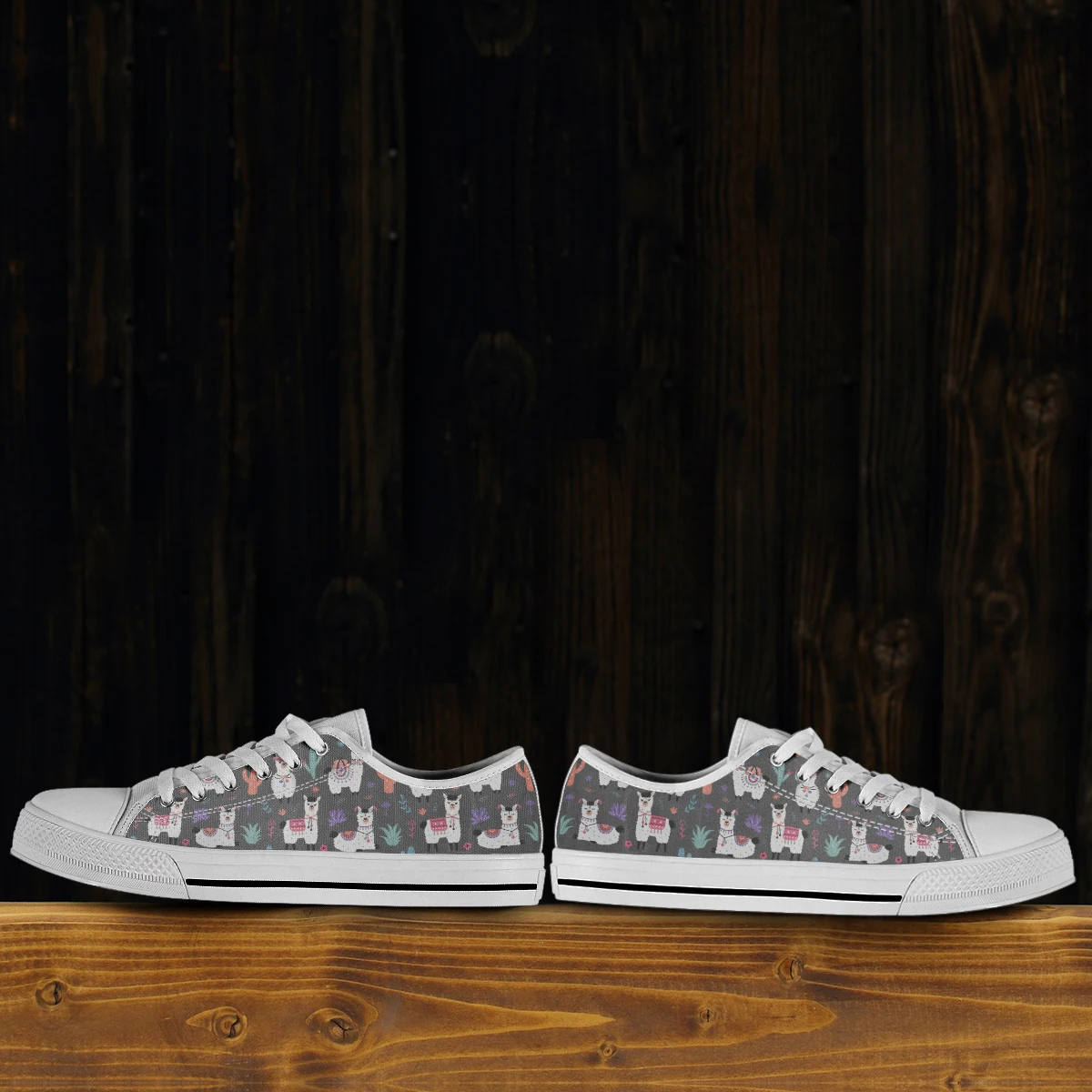 Cute Cartoon Animal Alpaca Llama Prints Spring New Fashion Canvas Shoes Vulcanized Sneakers Girls Sneakers