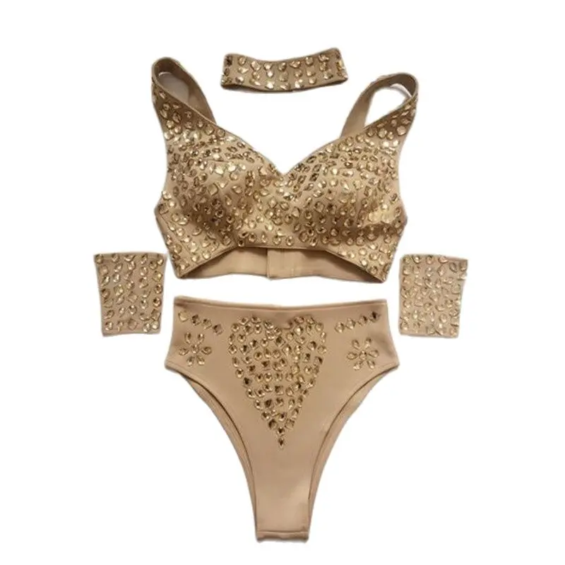 

Crystals Rhinestones Bikini Pole Dancing Costume Nightclub Bar Female Dancer DJ DS Performance Stage Wear Bra Performance Outfit