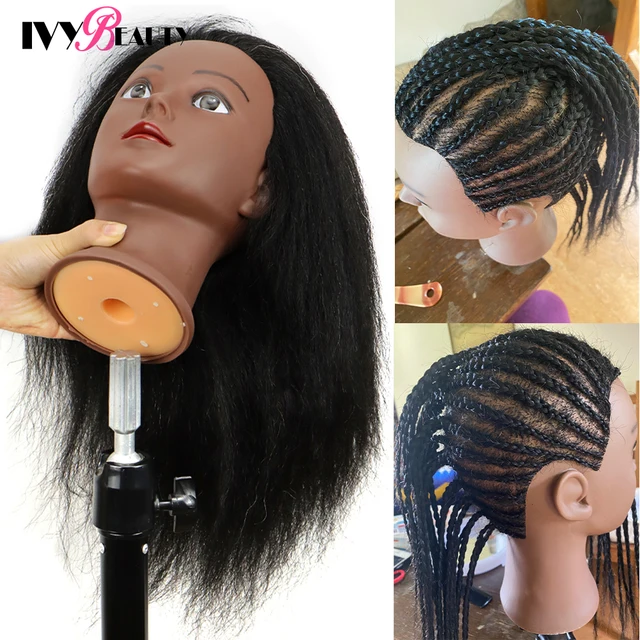 Mannequin Head 100% Real Hair Training Head Hairdresser Cosmetology Manikin Doll Head Mannequin Head with Human Hair for Braiding Practice Hairstyle