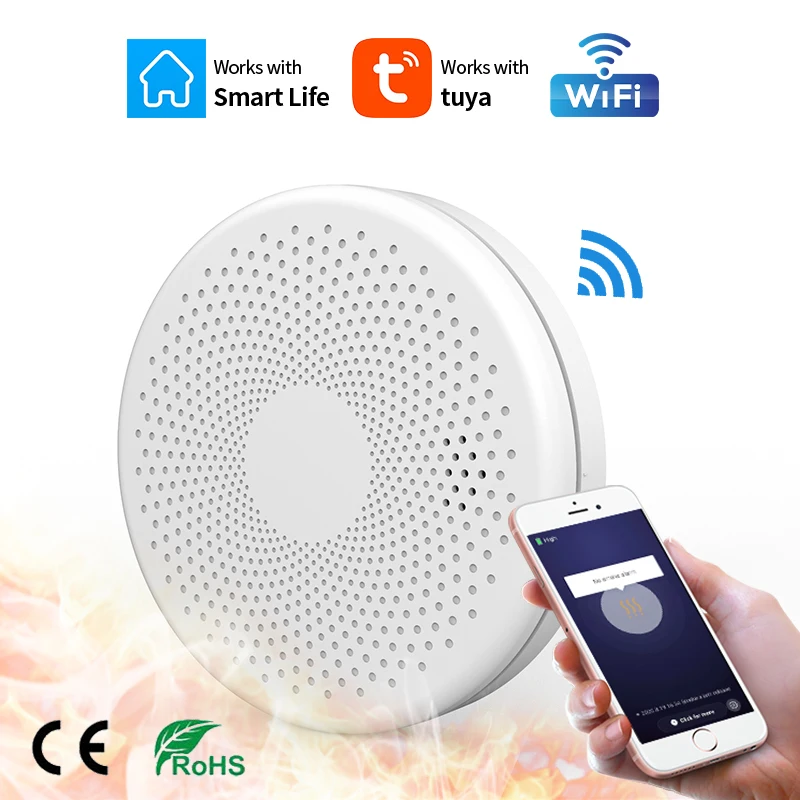 

WiFi Function Tuya APP Smart Life Home Kitchen Safety Smoke Detector Sensor Standard Sound Alarm Instrument Fire Alert Device