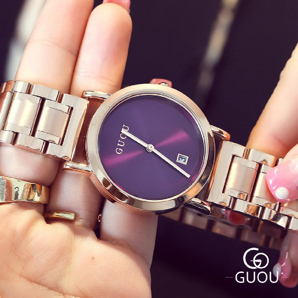 

Hk TOP Luxury Brand 30M Waterproof Women's Fashion Ultra-Thin Rose Gold Stainless Steel Band With Calendar Quartz Wristwatches