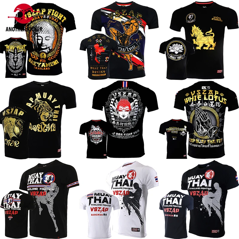 Muay Thai Boxing T-Shirt Gym MMA Martial Arts Mens Cotton T-Shirt Kickboxer Karate Kickboxing Training Shirt Vszap