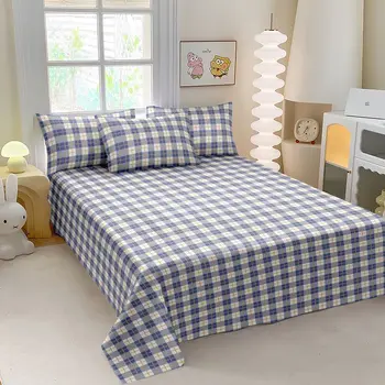Set da 3 pezzi Lenzuola piatte stampate lavate per la casa Confortevole copriletto Queen King Size Lenzuolo traspirante con 2 fodere per cuscini 1