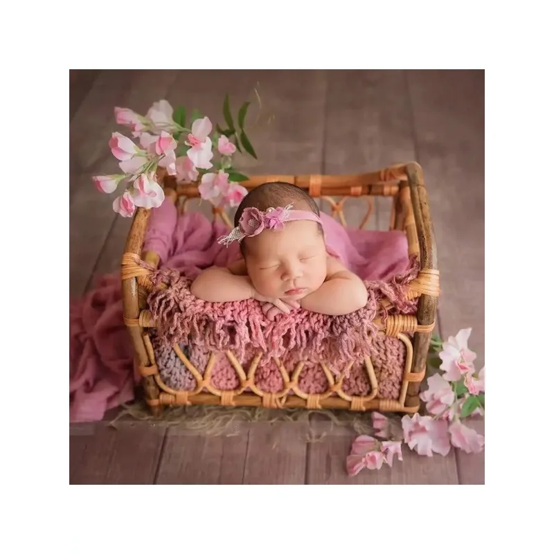 1pc Handmade Rattan Newborn Photography Basket – Studio Retro Shooting Props Practical Furniture Baby Photo Growth Souvenir Gift