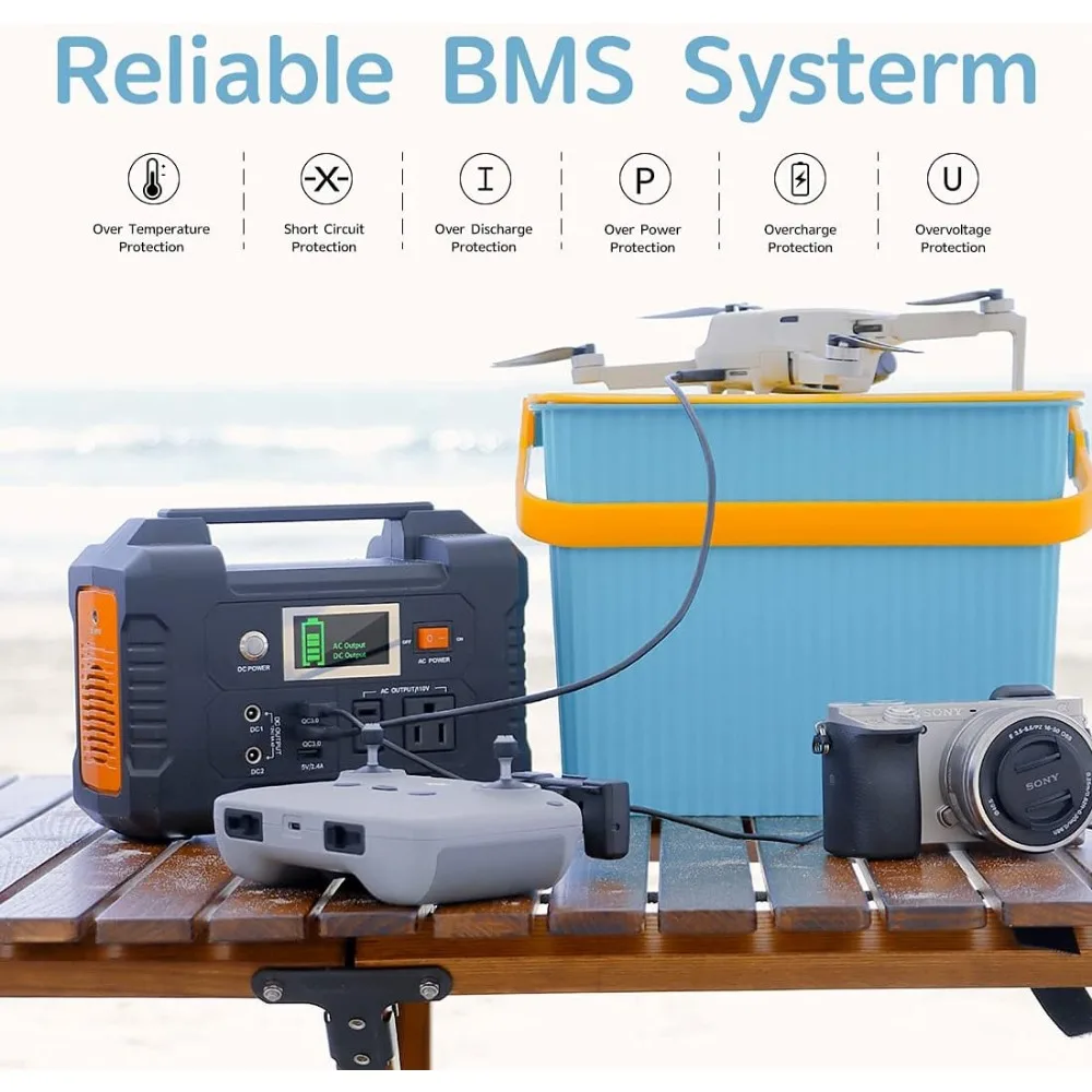 200W Portable Power Station, FlashFish 40800mAh Solar Generator, Equipped with 110V AC Socket/2 DC Ports/3 USB Ports 6
