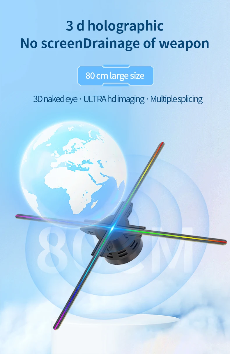 Description Picture 2 of item3d Projection Advertiser Holographic Fan Hovering Virtual Air Imaging Multi-functional Screen Holographic Advertising Lights
