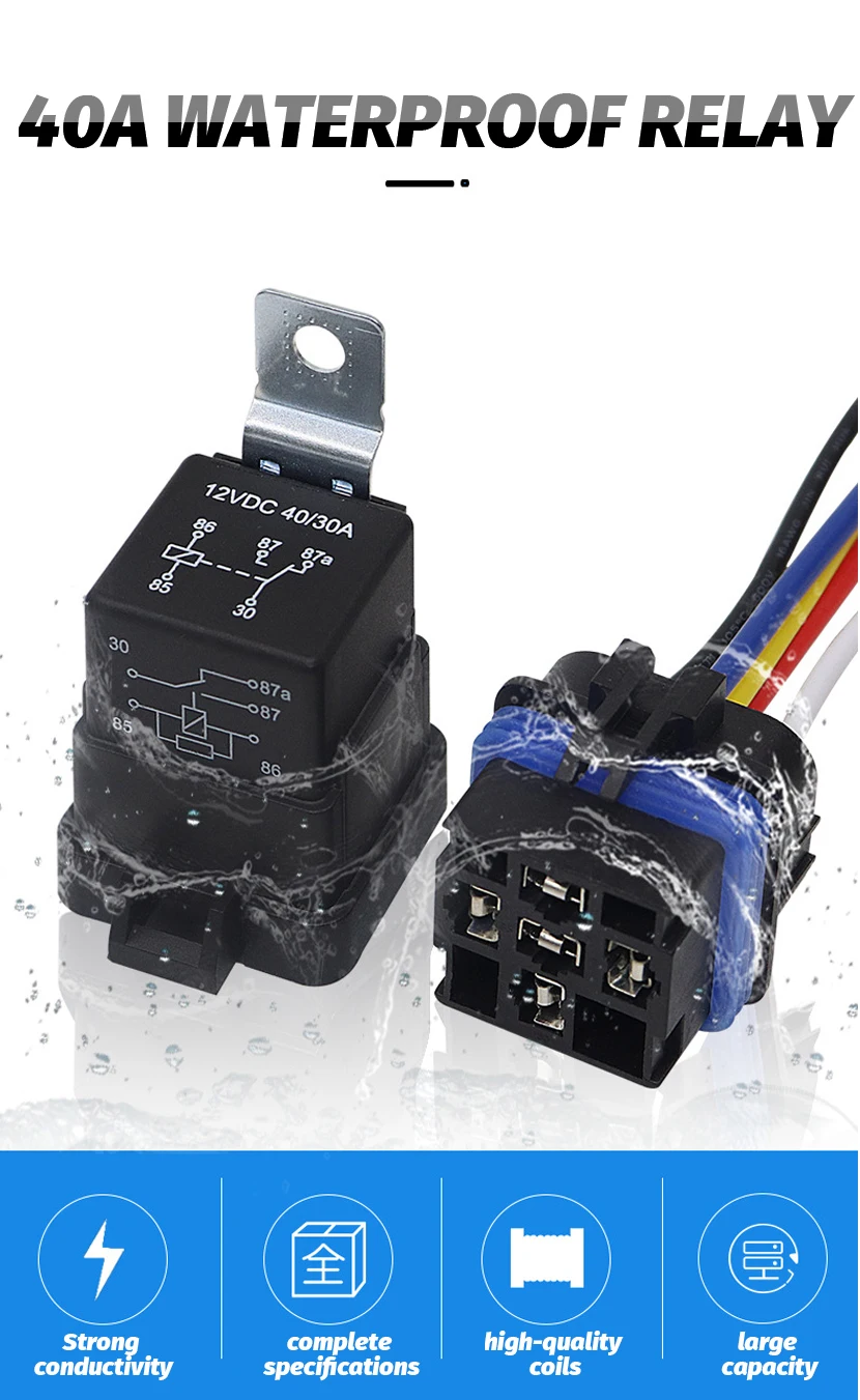 40A Relay Fuse Box - 6 Slot Automotive Universal Relay Box With ATC/ATO Fuses & 4/5 Pin Relays, 12V