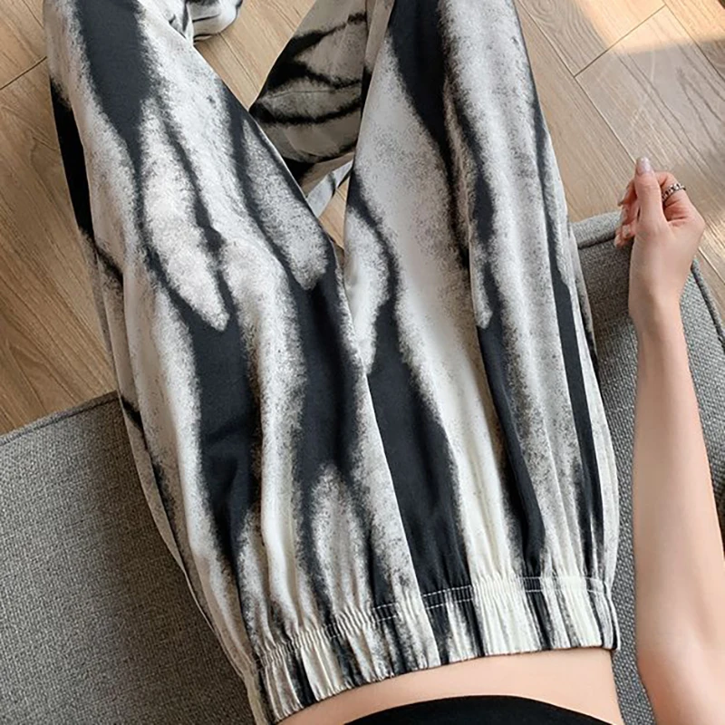Fashion Elastic Printed Tie Dye Wide Leg Casual Pants Female Clothing 2024 Summer New Loose All-match High Waist Trousers
