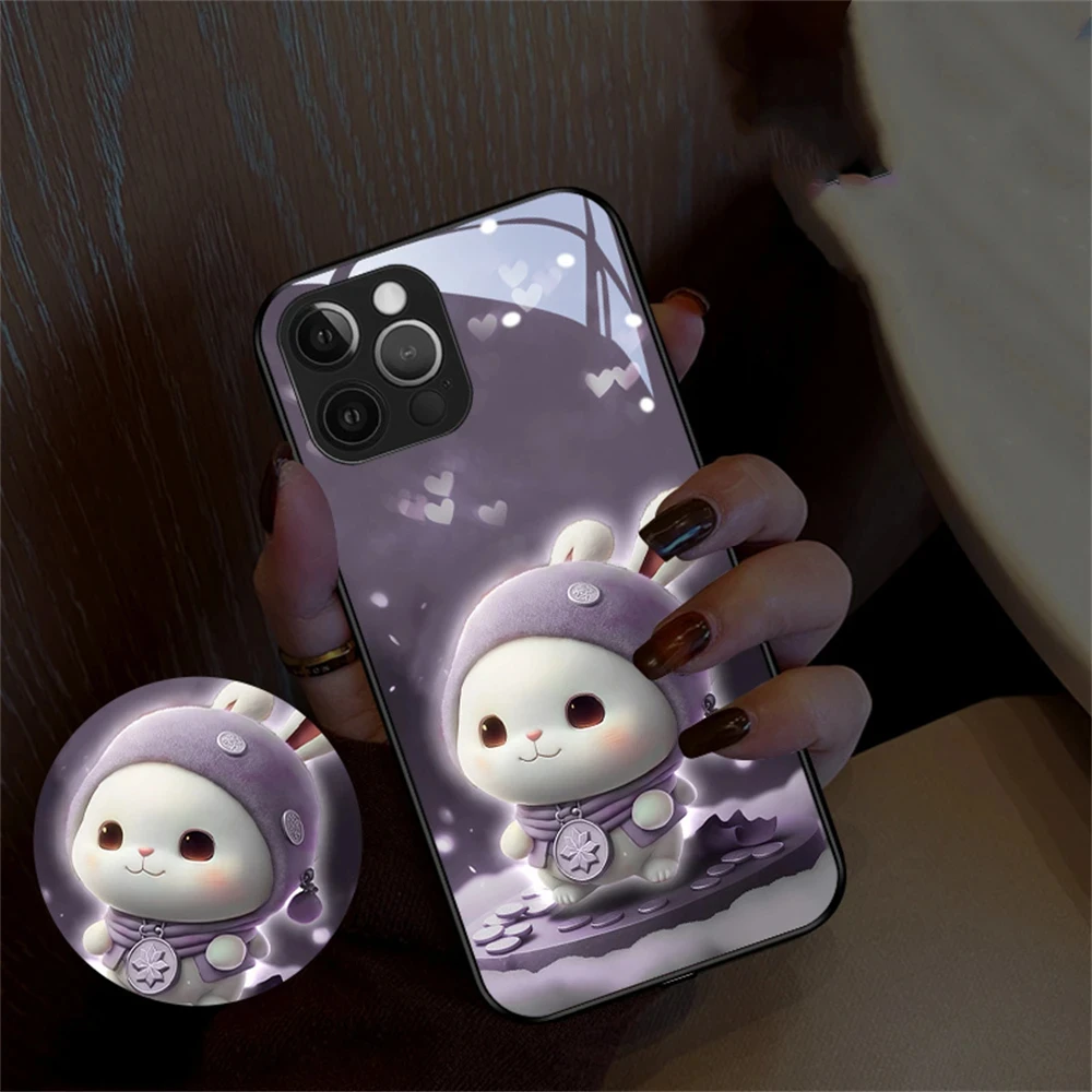 

Lovely Winter Rabbit LED Light Glow Luminous Phone Case For iPhone 15 14 13 12 11 Pro Max XR XS Plus SE Voice Controlled Shells