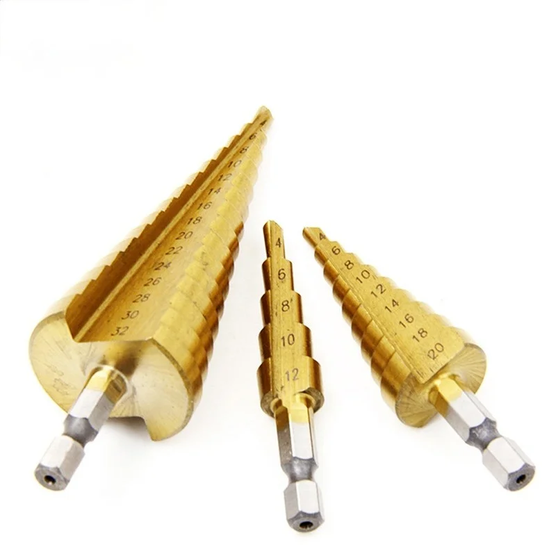 

1Pcs 3-12 4-12 4-20 4-32mm HSS Straight Groove Step Drill Bit Titanium Coated Wood Metal Hole Cutter Core Cone Drilling Tools