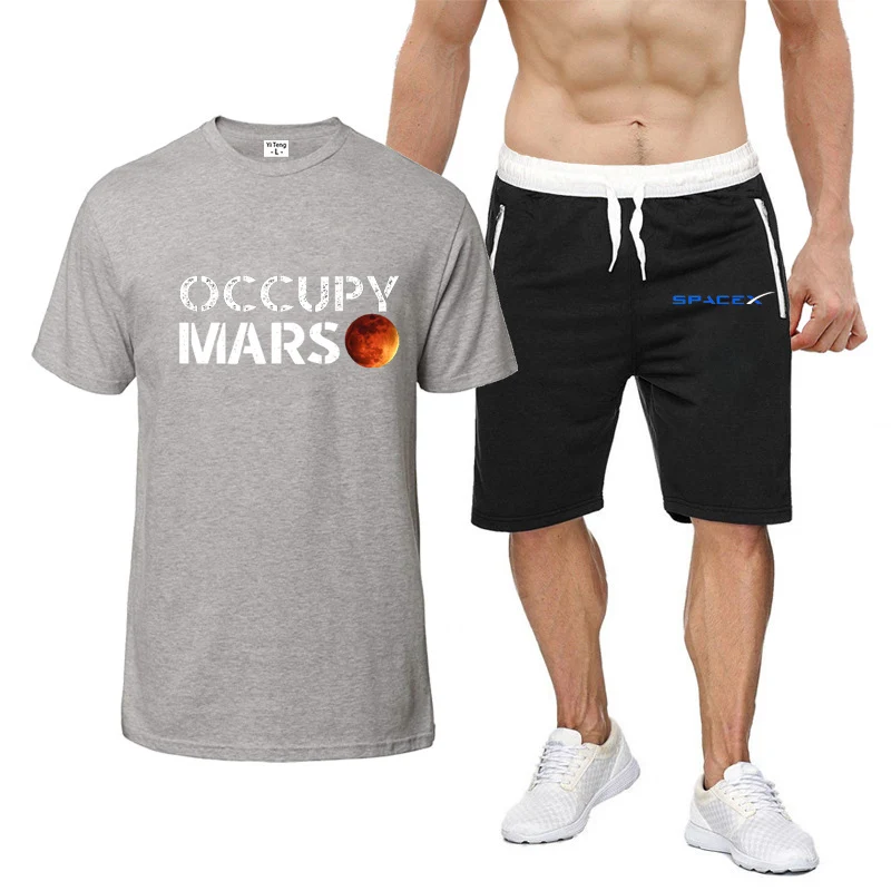 2023 new men's SpaceX fashion printing SpaceX eight-color round neck comfortable Harajuku slim short-sleeved summer casual pants