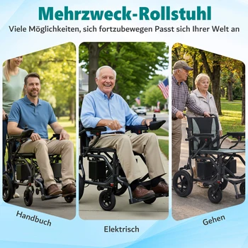 Sedia a Rotelle Elettrica Pieghevole per Adulti, Capacità 150KG, Sedia a Rotelle per Tutti i Terreni, Autonomia 25KM, Progettata per Anziani e Disabili