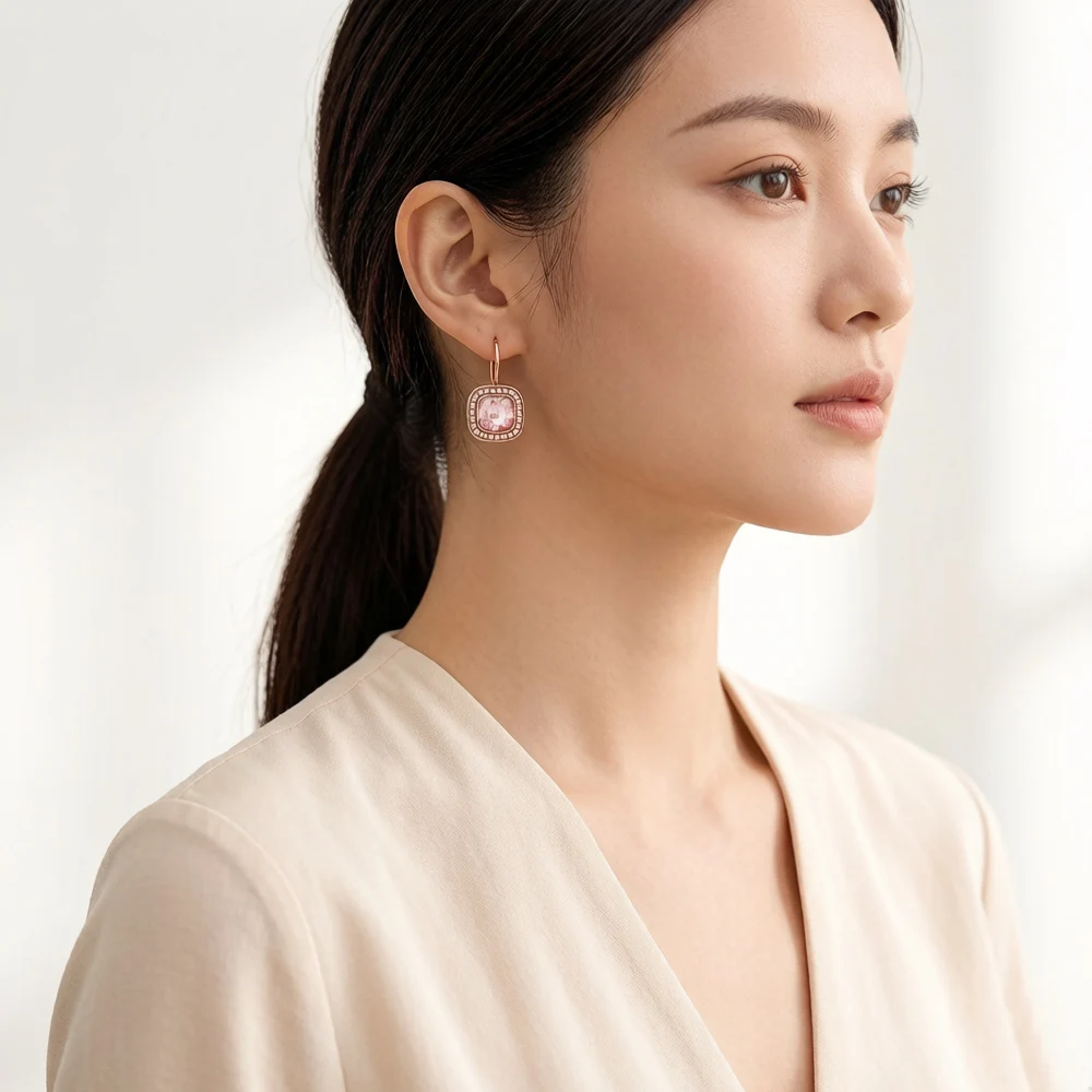 핑크 스퀘어 드롭 귀걸이 코스모 여성을위한 새로운 유럽 스타일 파인 쥬얼리 로맨틱 선물