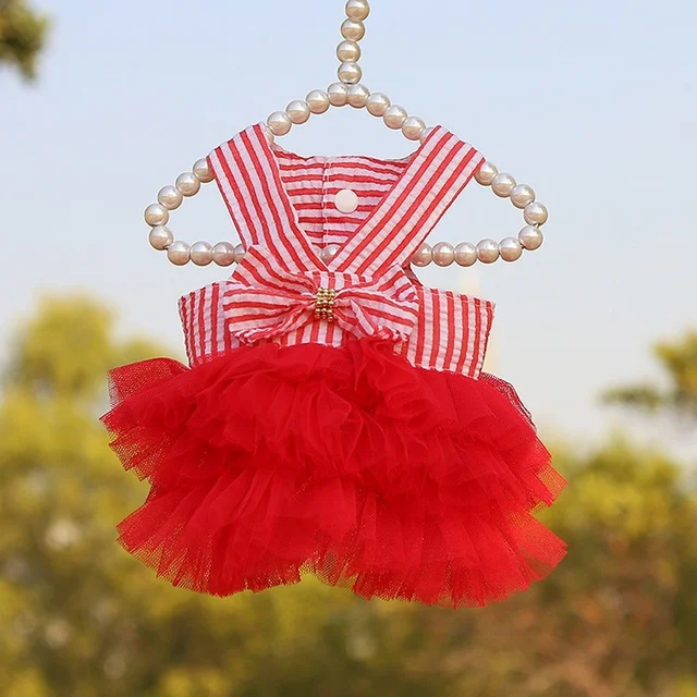 Dog Princess Dresses Puppy Bow Knot Dress Pet Tutu Dresses Striped Mesh Puppy Cat Princess Summer Dresses for Small Medium Cat 3