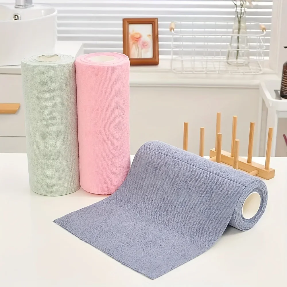 50pcs/Roll Ultra Fine Fiber Cleaning Cloth, Reusable Kitchen Towel Roll, Dishcloth, Multifunctional Towel, Cleaning Tool