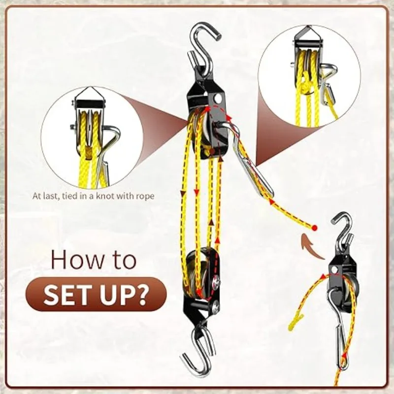 GearOZ Deer Hanger Elk Hoist Pulley Lift System with Gambrel Hunting Game Hanging Kit for Deer Carcass/Butcher Hunting Accessory