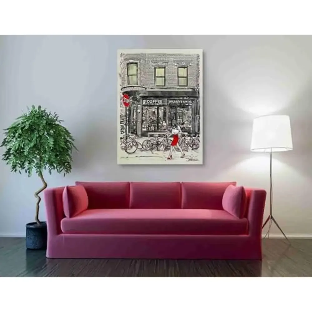 Canvas Wall Art Loui Jover 'The Coffee Roasters Place' Officially Licensed Print 40"x54 USA-made Stretched & Ready to Hang