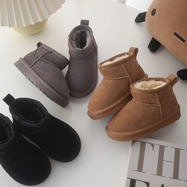 Preciosas Botas de nieve de invierno para niños y niñas de gamuza de vaca gruesa de felpa - Imagen 3