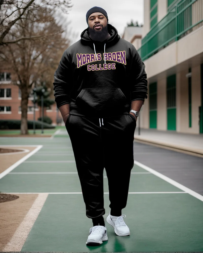 Biggmans Men's Plus Size Clothing Sunset Projects University State Style Hoodie and Sweatpants Two Piece Set 6XL 7XL 8XL 9XL